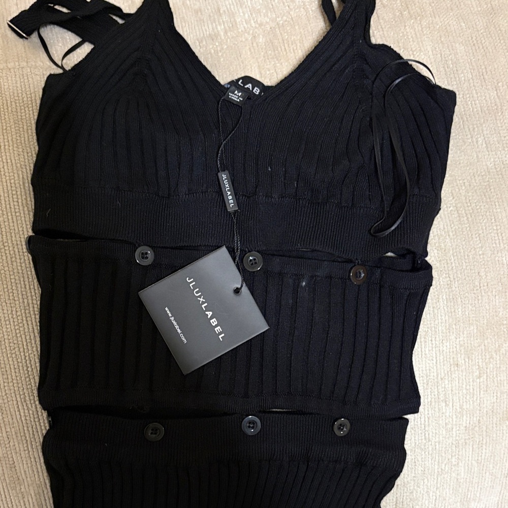 JLUXLABEL Black Ribbed Bodysuit